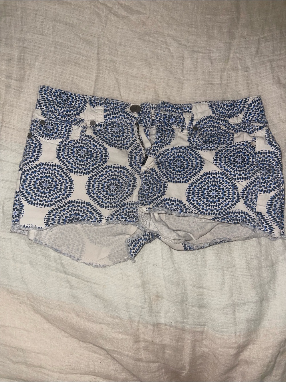 Blue and White Printed Women’s Denim Shorts